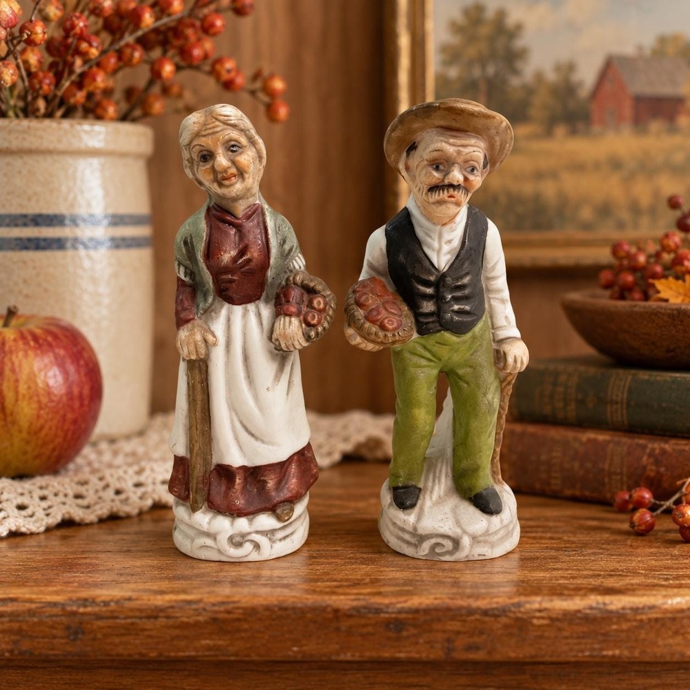 Vintage Home Interiors Grandma Grandpa Figurines Farmhouse Couple Berry Baskets